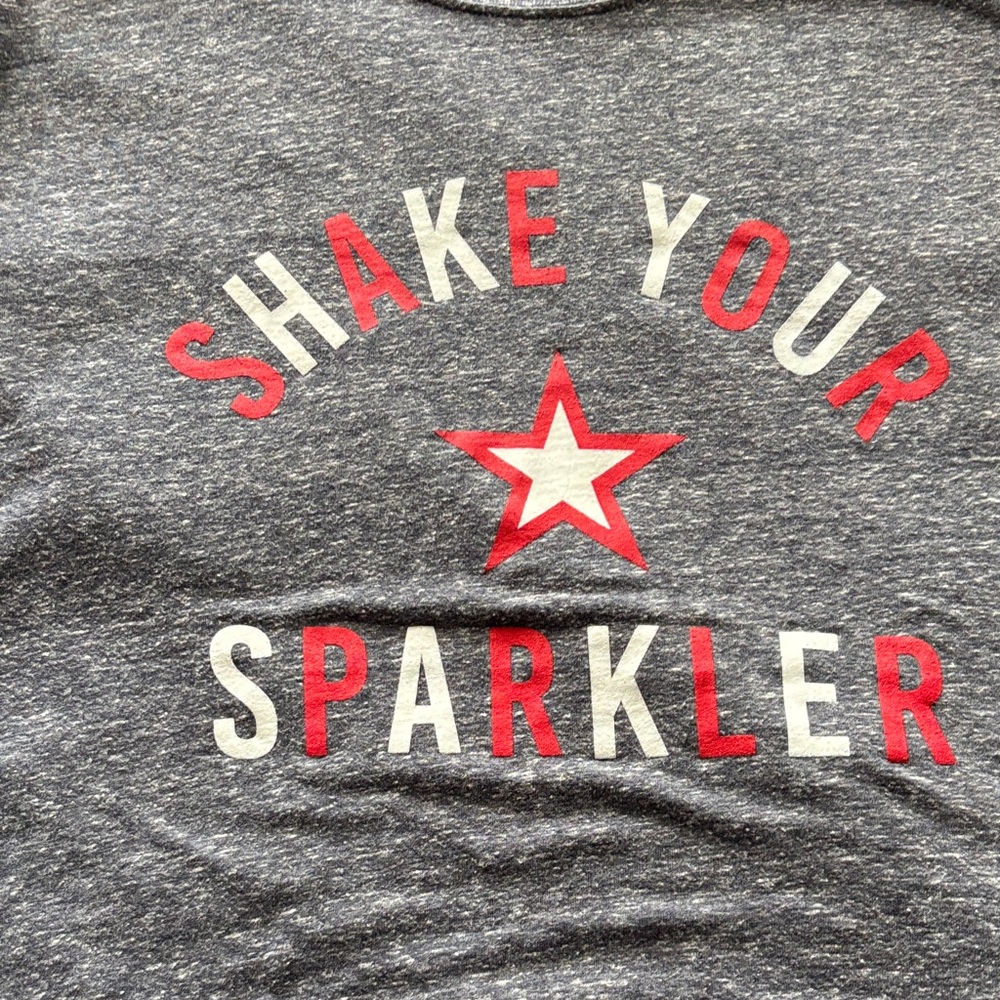 Gray Graphic Tee with Red and White Print